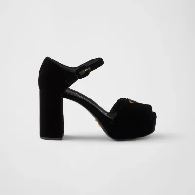 PRADA Black velvet platform sandals