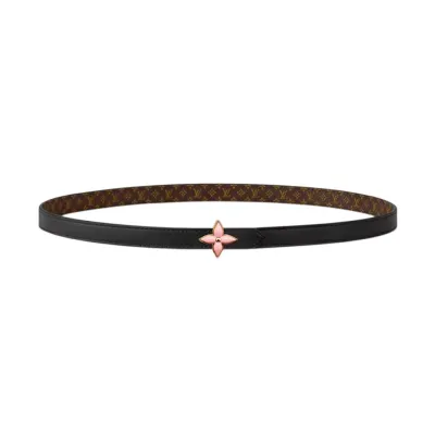 Louis Vuitton Women's Mini Flowergram Reversible Belt In Black Calfskin And Monogram Canvas With Gold/Silver/Pink/Black Hardware 15mm
