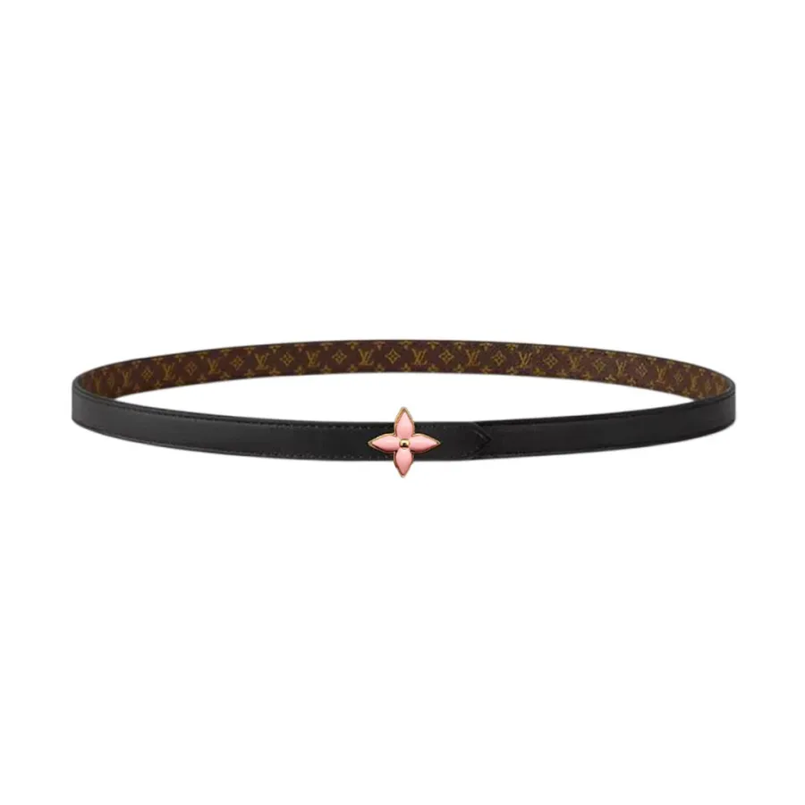 Louis Vuitton Women's Mini Flowergram Reversible Belt In Black Calfskin And Monogram Canvas With Gold/Silver/Pink/Black Hardware 15mm