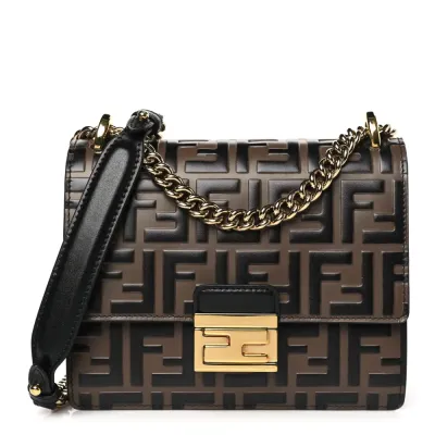 Fendi Small FF 1974 Embossed Kan U Shoulder Bag Maya/Black Bi-Color Liberty Vitello Leather Gold Hardware