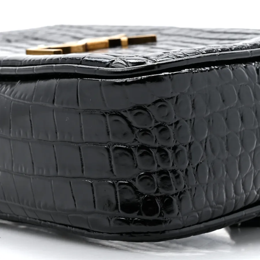 Saint Laurent Small Lou Belt Bag Black Embossed Monogram Patent Calfskin & Crocodile Leather Aged Gold Hardware