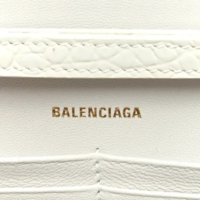 Balenciaga XS Hourglass Chain Bag White Crocodile Embossed Shiny Calfskin Leather Gold Hardware