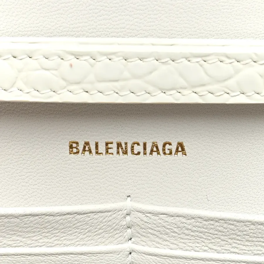 Balenciaga XS Hourglass Chain Bag White Crocodile Embossed Shiny Calfskin Leather Gold Hardware