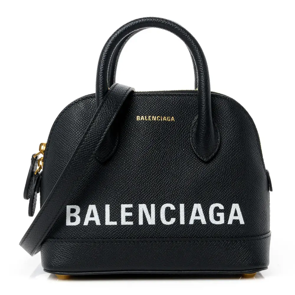 Balenciaga XXS Ville Bolsa de Alça Preta/Branca Couro Bezerro Gráfico Assinatura Hardware Dourado