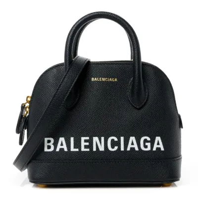 Balenciaga XXS Ville Top Handle Bag Black/White Signature Grained Calfskin Leather Gold Hardware