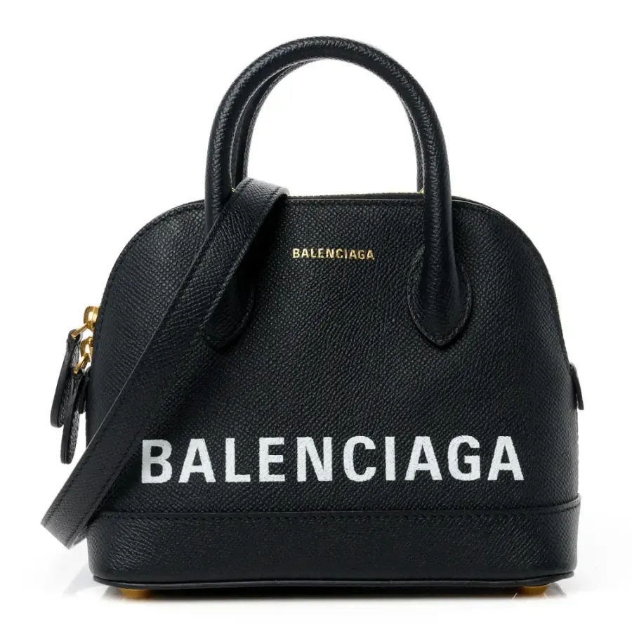 Balenciaga XXS Ville Top Handle Bag Black/White Signature Grained Calfskin Leather Gold Hardware