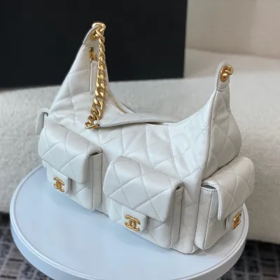 Chanel Quilted Lambskin Leather White /Black Shoulder Bags