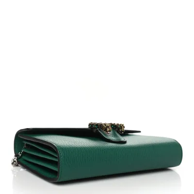 Gucci Mini Dionysus Chain Wallet Emerald Calfskin Leather Aged Silver Hardware