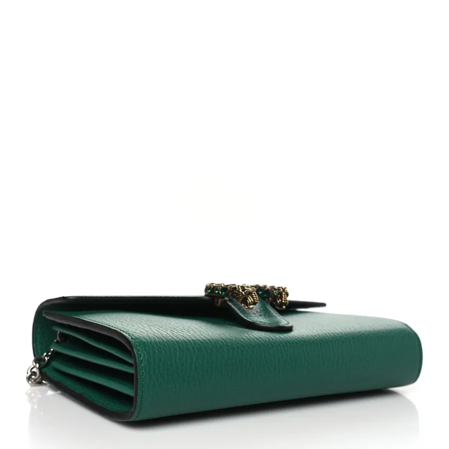 Gucci Mini Dionysus Chain Wallet Emerald Calfskin Leather Aged Silver Hardware