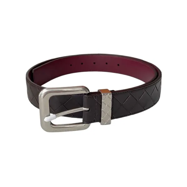 Bottega Veneta Men's Square Buckle Intrecciato Reversible Belt In Blue/Coffee Calfskin With Silver Hardware 35mm - Image 4