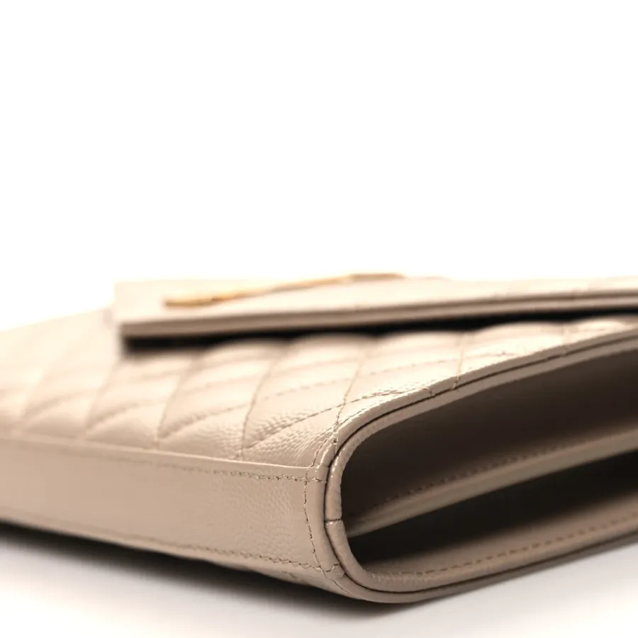 Saint Laurent Small Chain Wallet Dark Beige Triquilt Monogram Grain De Poudre Mixed Matelasse Leather Gold Hardware