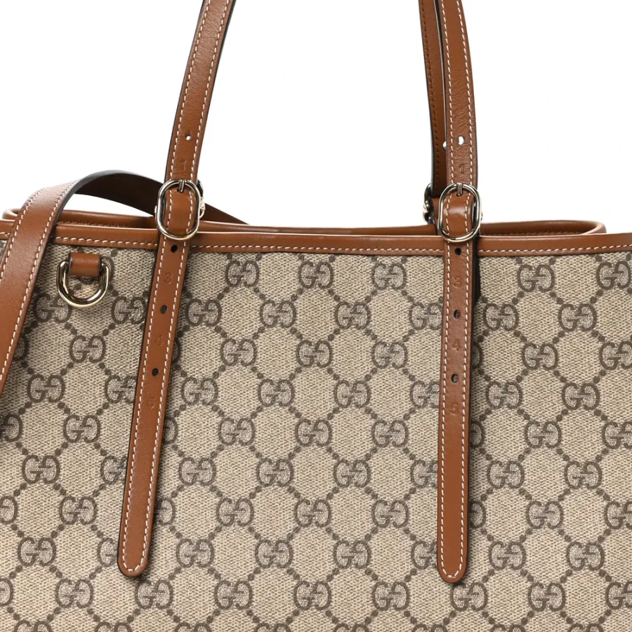 Gucci Small Emblem Tote Beige / Dark Brown GG Supreme Monogram Coated Canvas & Leather Silver Hardware