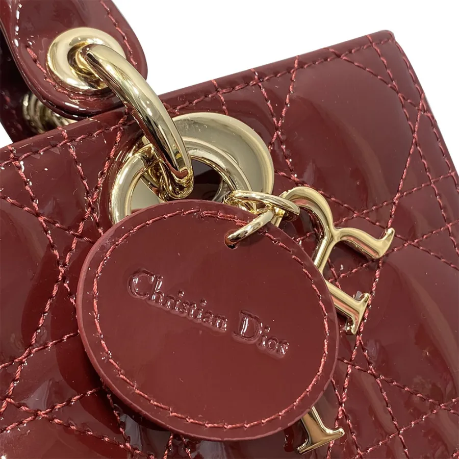 Dior Small Lady D-Joy Bag In Cherry Red Patent Calfskin/White Lambskin/Black Ultramatte Cannage Calfskin With Gold/Black Hardware