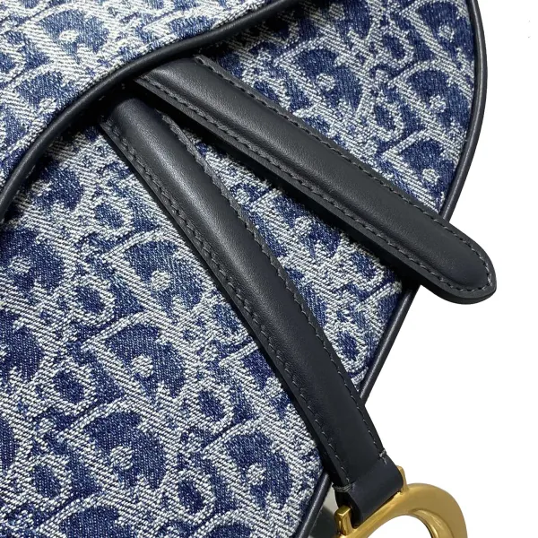 Dior Medium Saddle Bag With Strap Blue Denim Dior Oblique Jacquard/Powder Pink/Stone Gray/Cedar Green/Blue Grained Calfskin Gold Hardware - Image 4