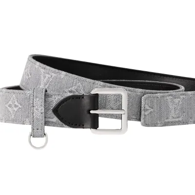 Louis Vuitton Women's D-Ring Raffia Belt In Grey Monogram Canvas With Silver Hardware 30mm
