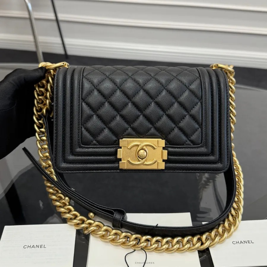 Chanel Lleboy Black Quilted Shiny Calfskin Leather / Quilted Caviar Leather Shoulder Bags Crossbody Bags