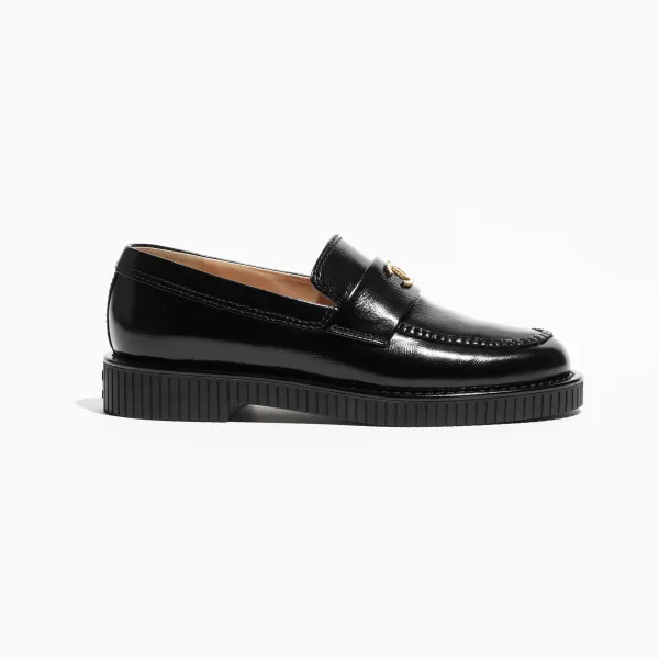 Chanel Black glossy wrinkled calf skin Loafers