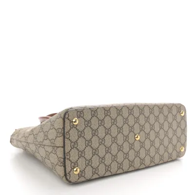 Gucci Medium Zip Top Tote Beige GG Supreme Monogram Canvas Gold Hardware