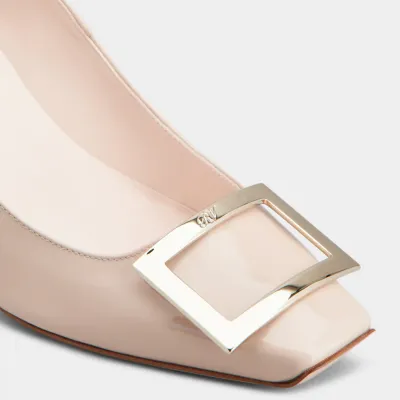 Roger Vivier Trompette Pumps High Heels In Pink Patent Leather With Metal Buckle (Heel Height 7cm)