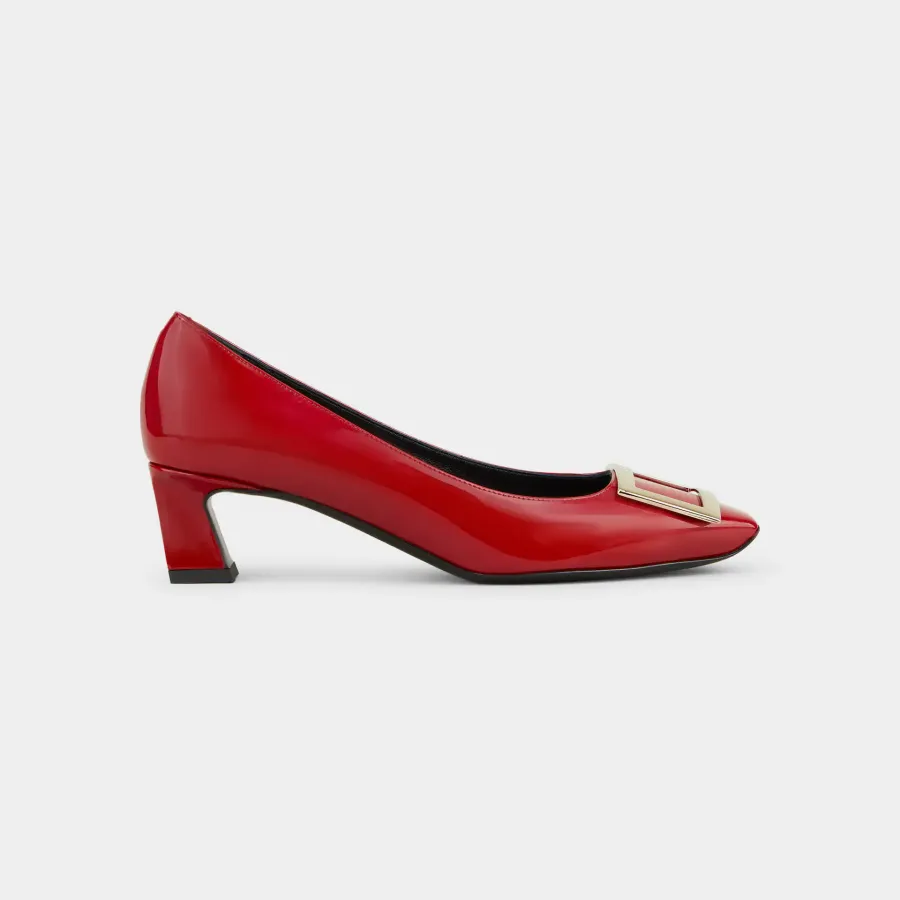 Roger Vivier Trompette Pumps High Heels In Red Patent Leather With Metal Buckle (Heel Height 4.5cm)