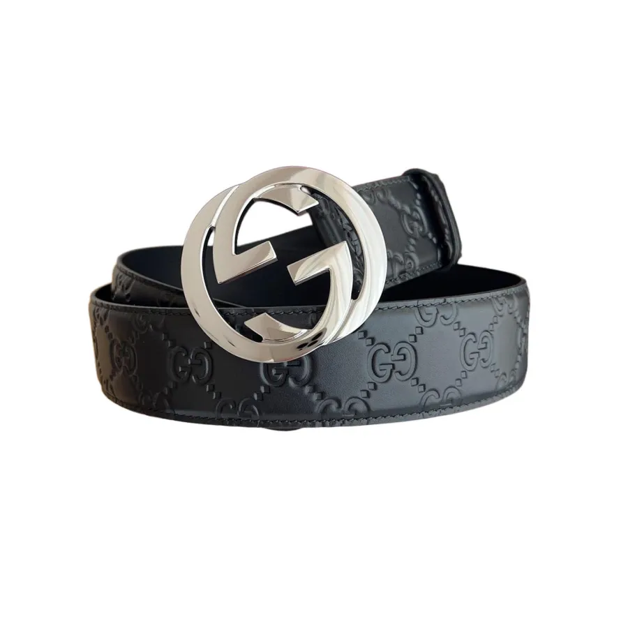 Gucci Men's Interlocking G Buckle And Interlocking G Belt In Black/Brown Marmont In Calfskin/Canvas With Gold/Silver Hardware 40mm