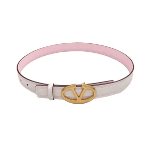 Valentino Oval V Buckle Belt In White/Black Calfskin With Gold Hardware 30mm