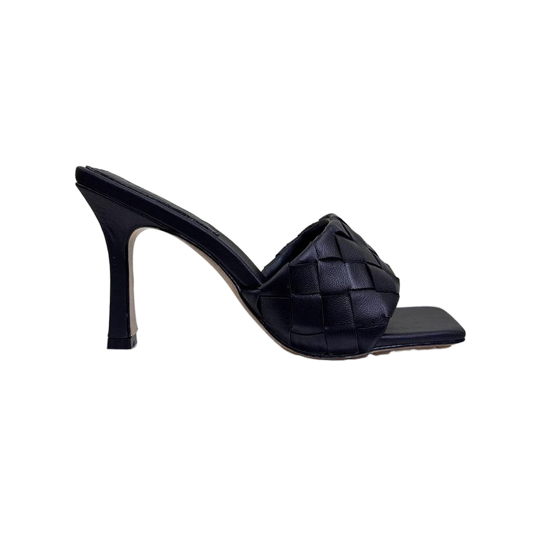 Bottega Veneta Parco Mule Em Couro Intrecciato Preto Mule (Altura do Salto 9cm)
