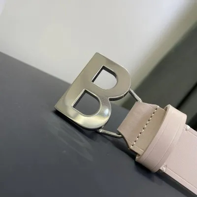 Balenciaga Women's Single B Buckle Belt In Pink/Pale Pink/Black Smooth Calfskin With Gold/Silver Hardware 30mm