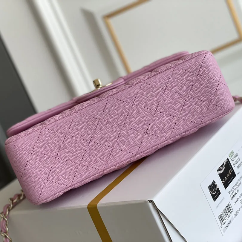 Chanel CF Pink / Green Quilted Caviar Leather Crossbody Bags