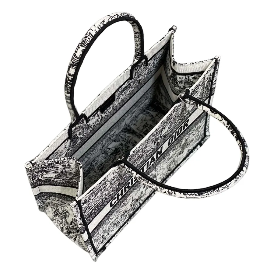 Dior Medium Dior Book Tote White and Black Paris Allover Embroidery