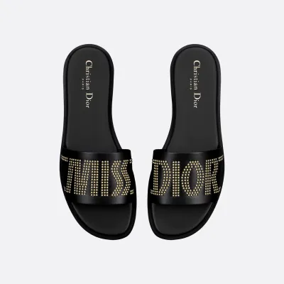 Dior black square head slippers