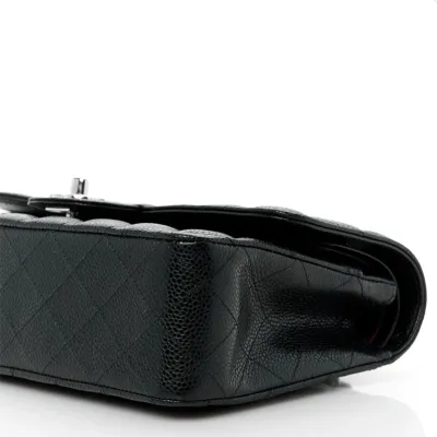 Chanel Double Flap Caviar Black  Silver Designer Handbags