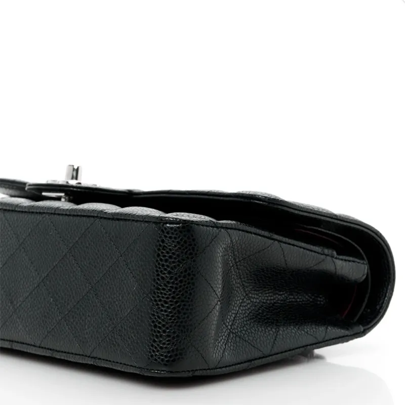 Chanel Double Flap Caviar Black  Silver Designer Handbags
