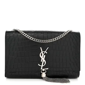 Saint Laurent Medium Kate Tassel Satchel Black Embossed Classic Monogram Calfskin & Crocodile Leather Silver Hardware