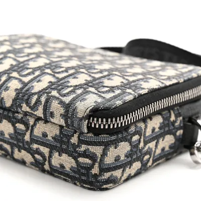Dior Small Saddle Messenger Pouch Blue Oblique Canvas Silver Hardware