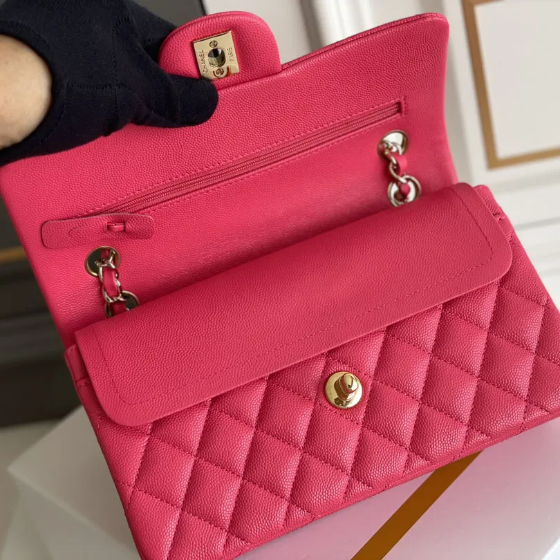 Chanel CF Rose red / Apricot color / Yellow / Blue  Quilted Caviar Leather Crossbody Bags