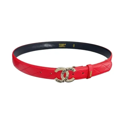 Chanel Women's CC Belt In Black/White/Beige/Red Lambskin With Gold/Silver Hardware 30mm