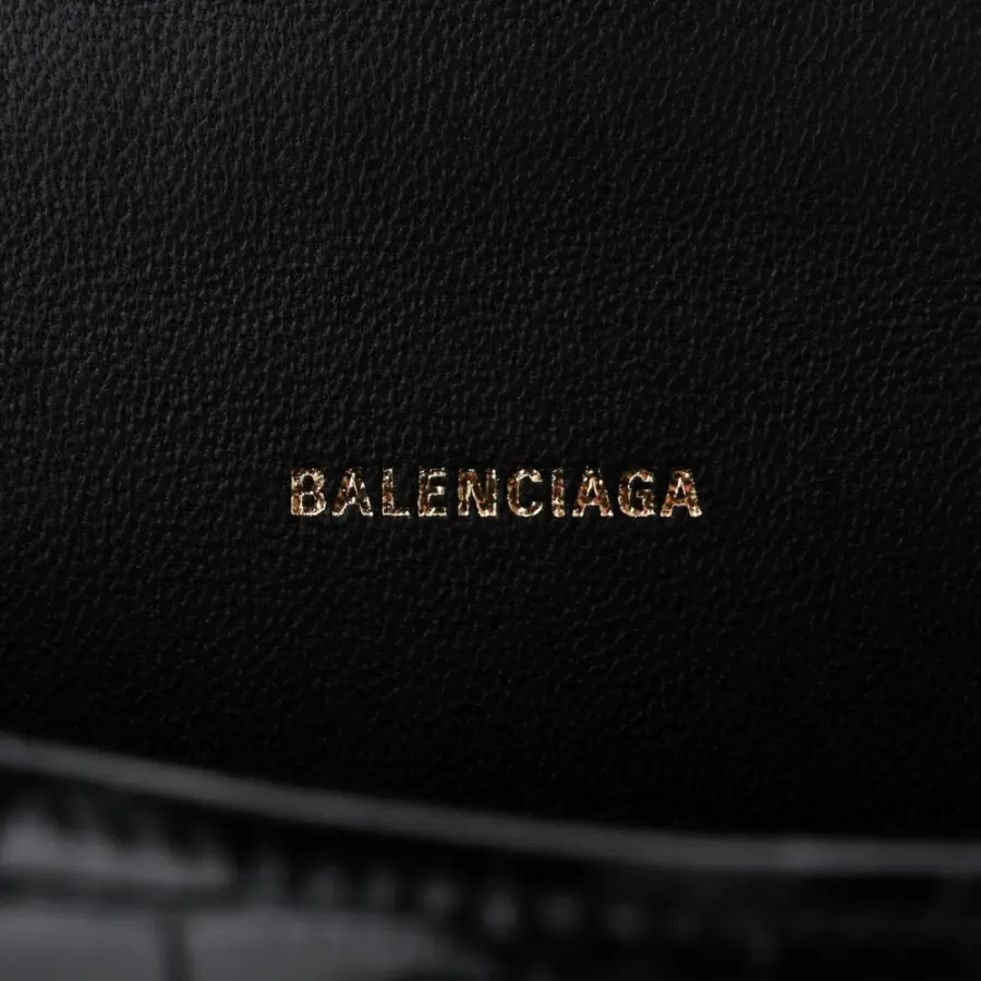 Balenciaga XS Hourglass Top Handle Bag Black Crocodile Embossed Shiny Calfskin Leather Gold Hardware