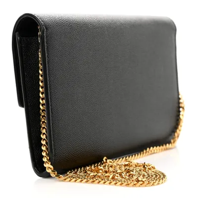 Saint Laurent Small Uptown Chain Wallet Black Grain De Poudre Leather Gold Hardware