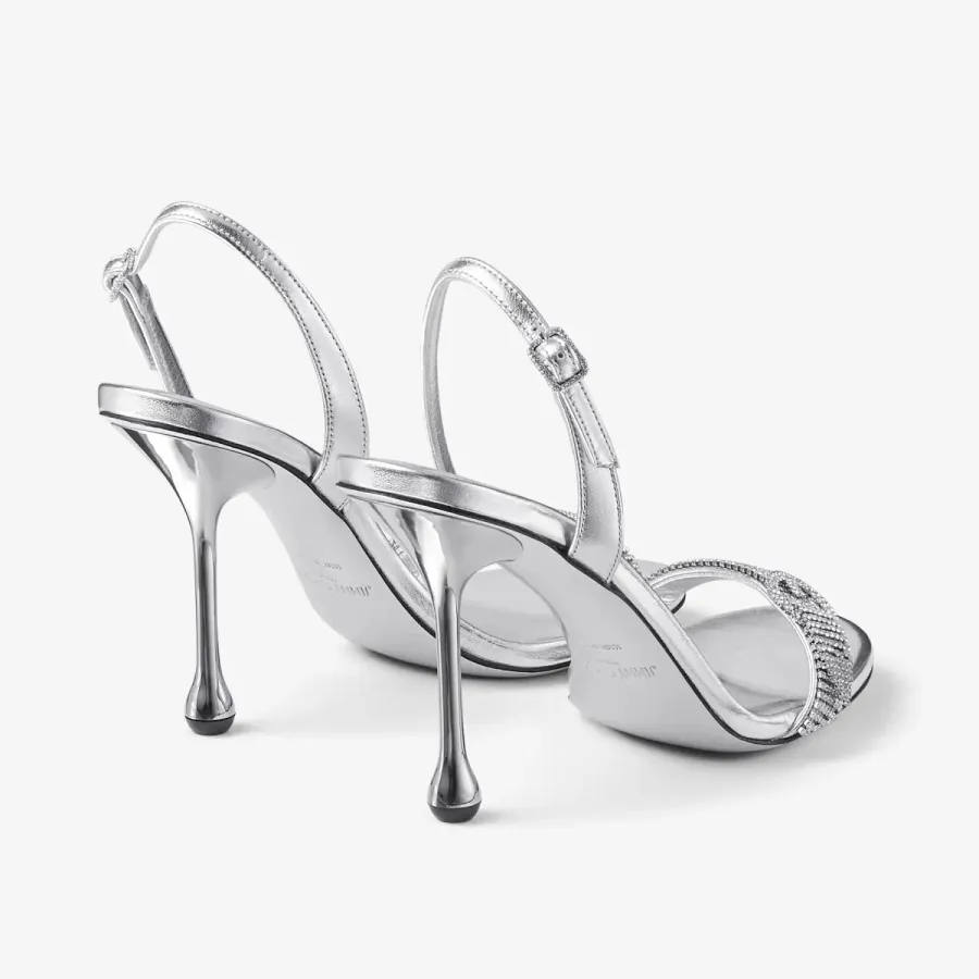JIMMY CHOO Silver metallic texture leather high heeled sandals