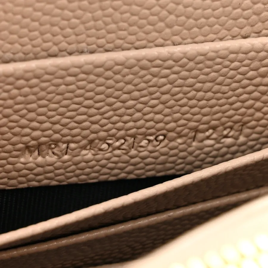 Saint Laurent Small Kate Tassel Chain Wallet Dark Beige Classic Monogram Grain De Poudre Leather Gold Hardware