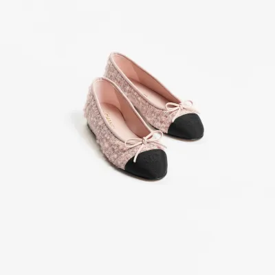 Chanel Flat shoes with twill soft wool and satin, light pink, beige, milky white and black Ballet  Shoes