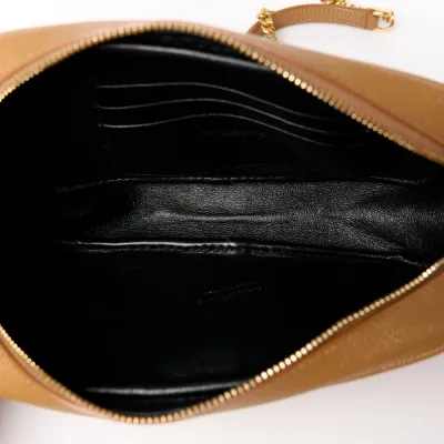 Saint Laurent Mini Lou Camera Bag Dark Natural Monogram Grain De Poudre Matelasse Leather Gold Hardware