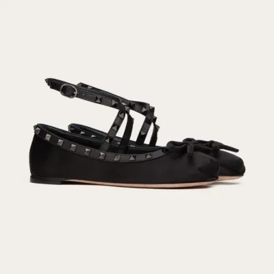 VALENTINO Rivet satin black ballet flats shoes