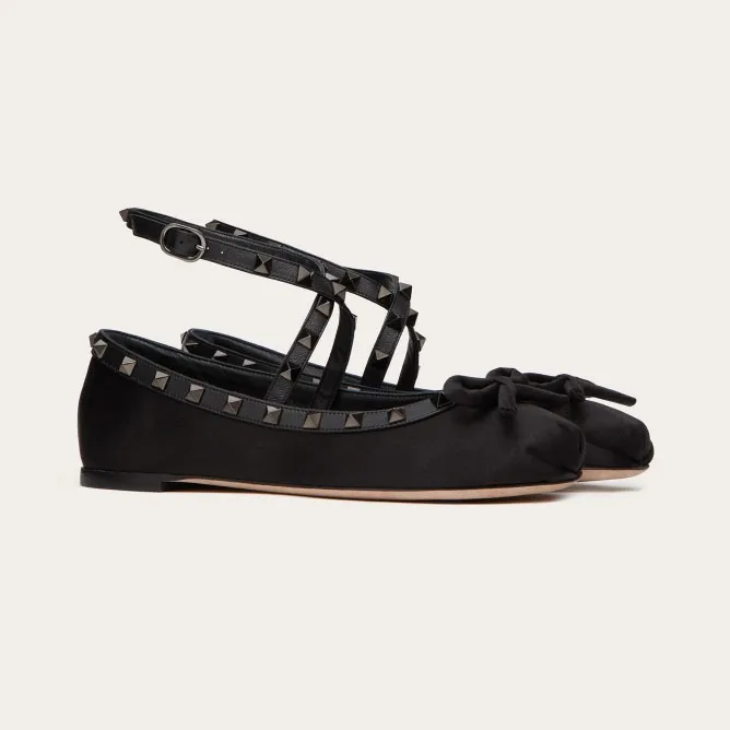 VALENTINO Rivet satin black ballet flats shoes