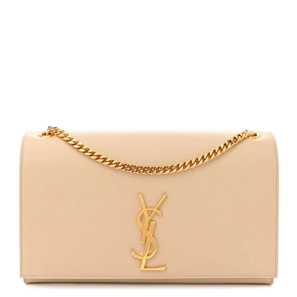 Saint Laurent Bolsa Média Kate Satchel Pó Nude Monograma em Grão de Pó Couro Hardware Dourado