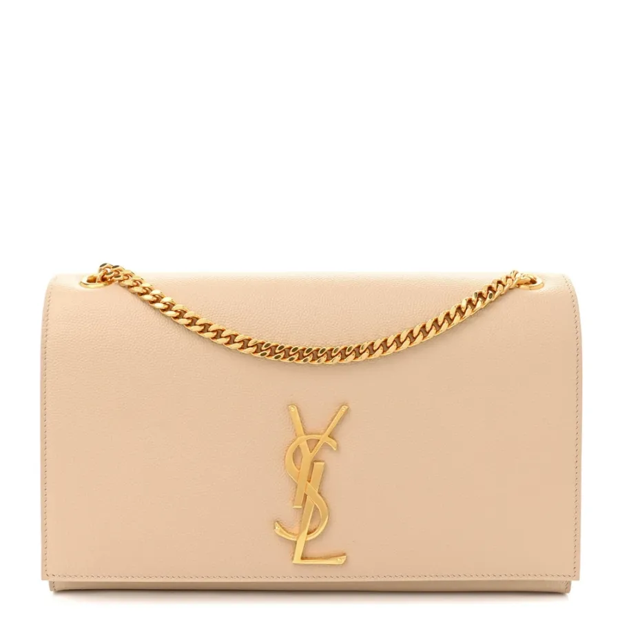 Saint Laurent Medium Kate Satchel Nude Powder Monogram Grain De Poudre Leather Gold Hardware