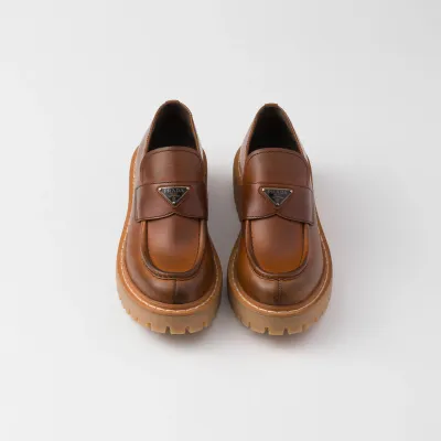 PRADA Cognac leather loafers