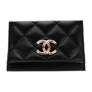 Chanel Small Interlocking CC Logo Card Holder Black Lambskin Leather Gold Hardware