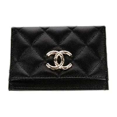 Chanel Small Interlocking CC Logo Card Holder Black Lambskin Leather Gold Hardware